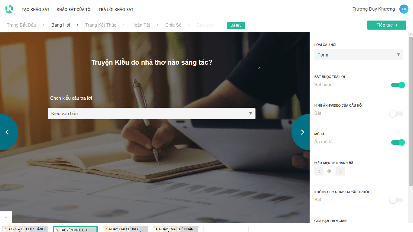 bảng câu hỏi trắc nghiệm online