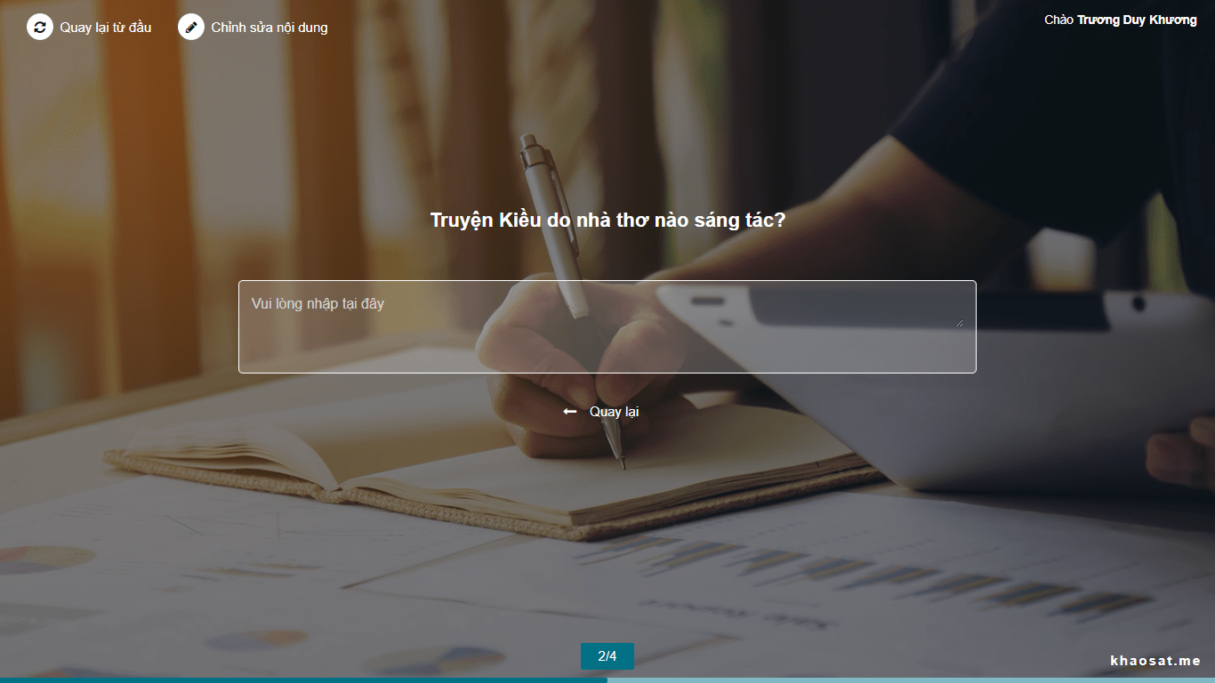 bảng khảo sát mẫu