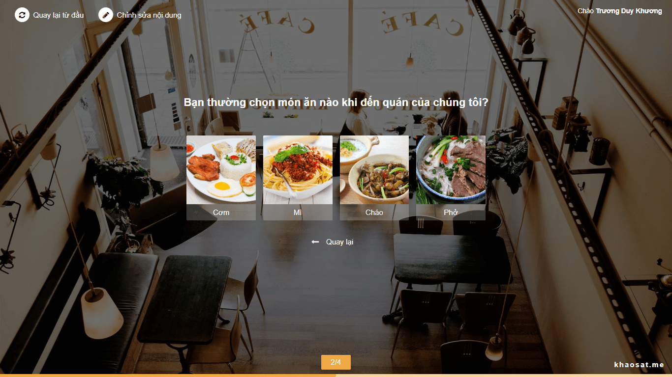 dạng câu hỏi picture choice trên khaosat.me