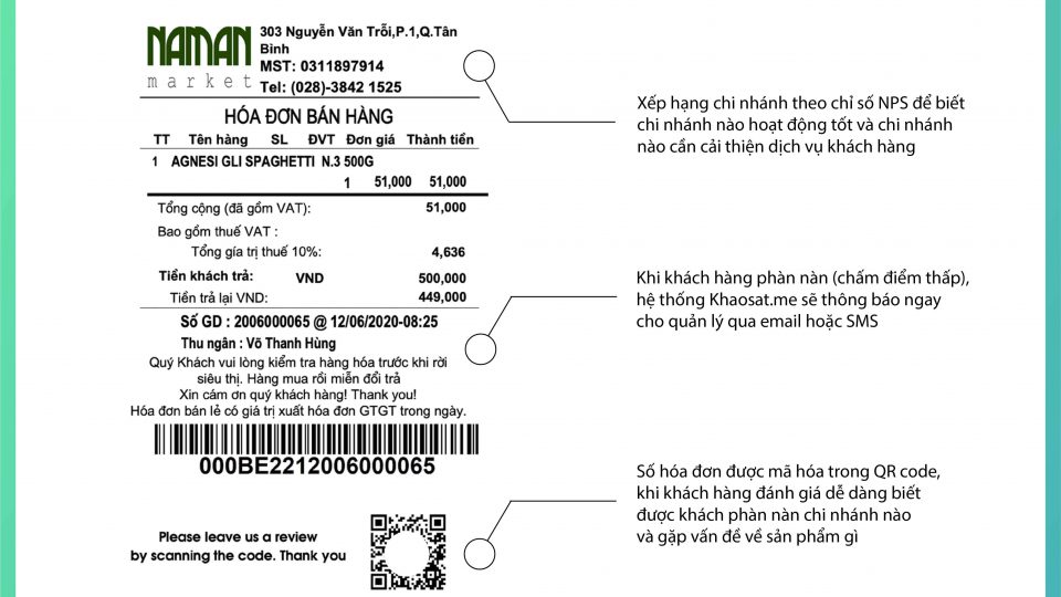 Tích hợp khảo sát khách hàng QR Code vào hóa đơn thanh toán