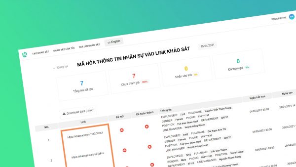 mã hóa thông tin vào link khảo sát