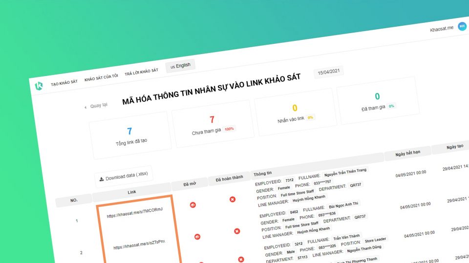 mã hóa thông tin vào link khảo sát